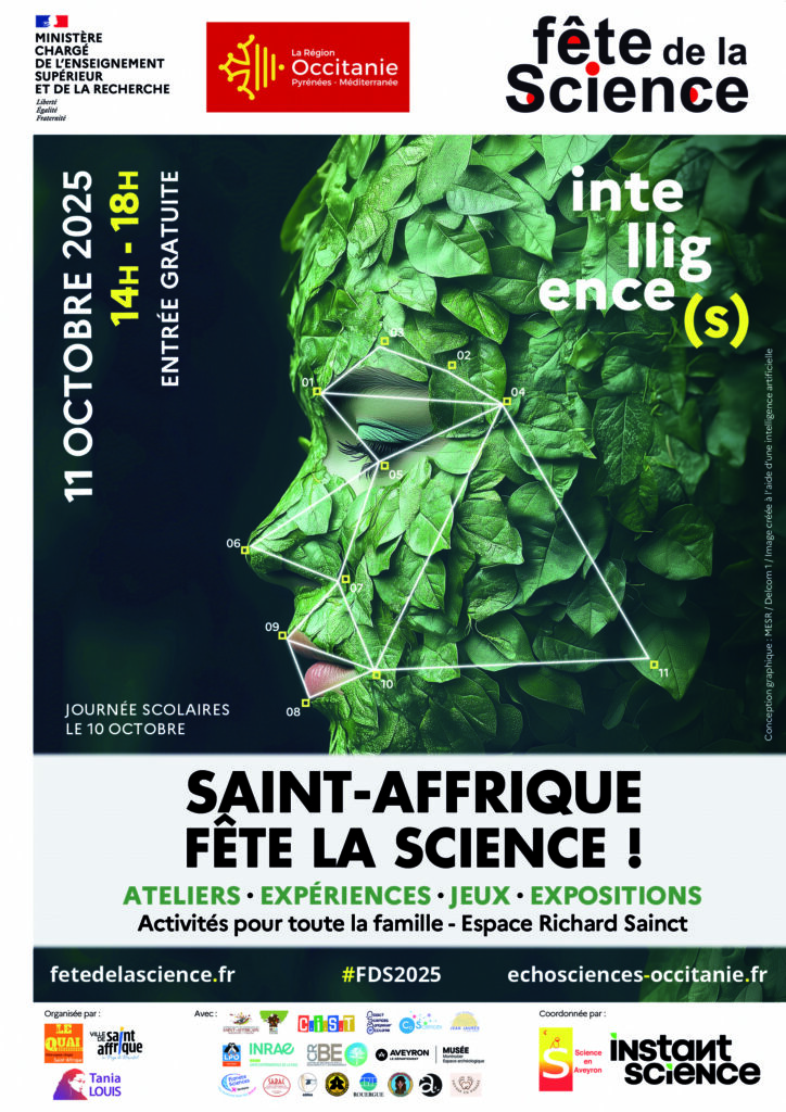 Affiche de l'événement Saint-Affrique fête la science, reprenant des informations disponibles dans le texte de la page de présentation.